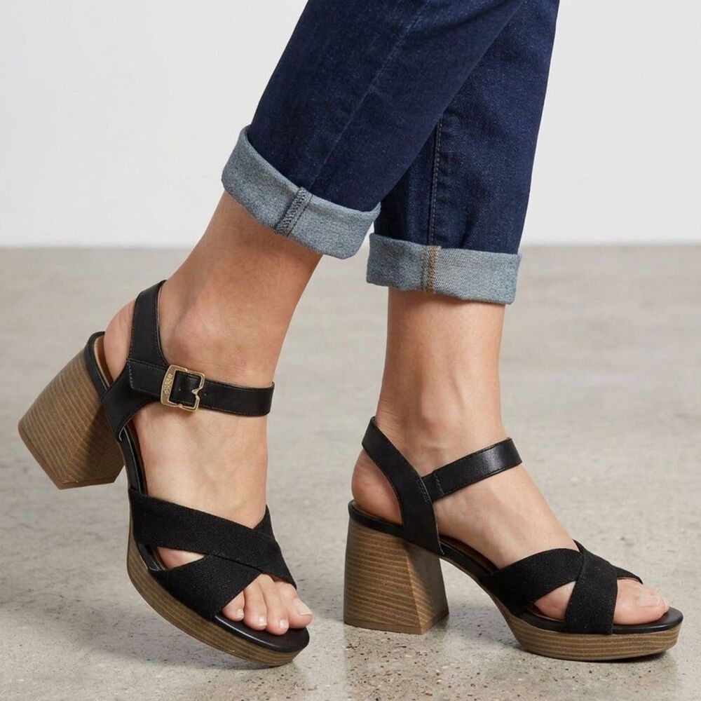 Dr. Scholl's Block Heel Sandals 9 Retro Minimalist Comfort Basic Black Mariah